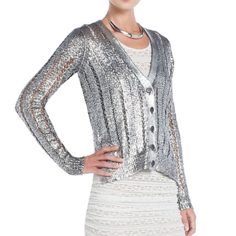 BCBG metallic foil cardigan silver “REYES”